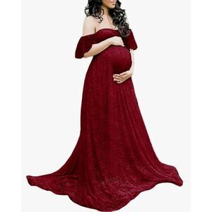 NEW Maternity Fitted Off Shoulder Lace Gown Photoshoot Dress Gown L
